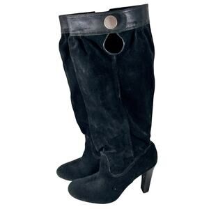 MICHAEL KORS! BLACK GENUINE SUEDE & LEATHER SCRUNCHY SHAFT BOOTS! SZ 9.5M